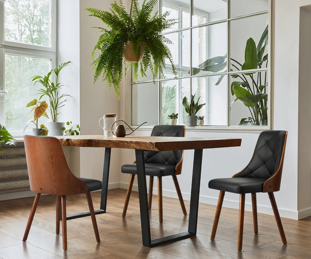 4pcs Wooden Dining Chairs Faux Leather Padded Black