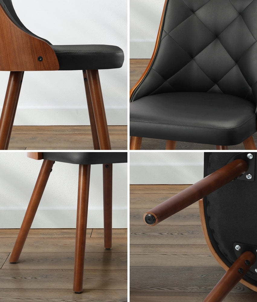 4pcs Wooden Dining Chairs Faux Leather Padded Black