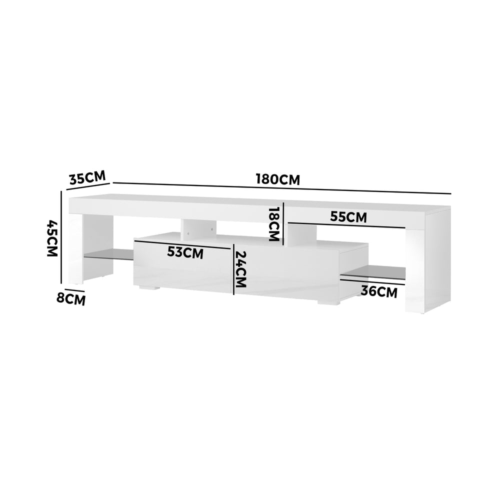Entertainment Unit TV Stand Cabinet LED RGB Gloss White