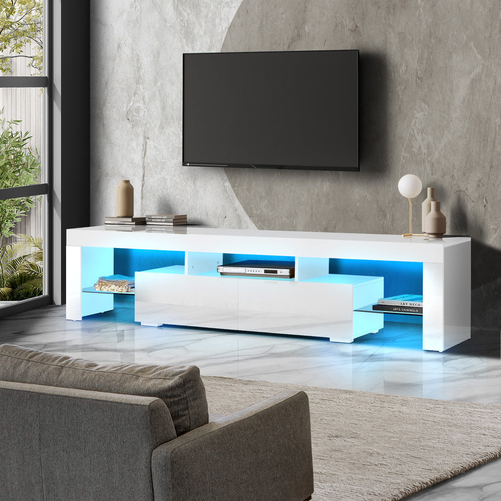 Entertainment Unit TV Stand Cabinet LED RGB Gloss White