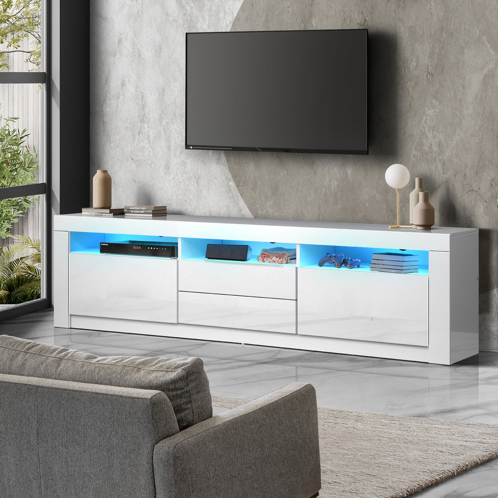 Entertainment Unit TV Stand Cabinet RGB LED Gloss White