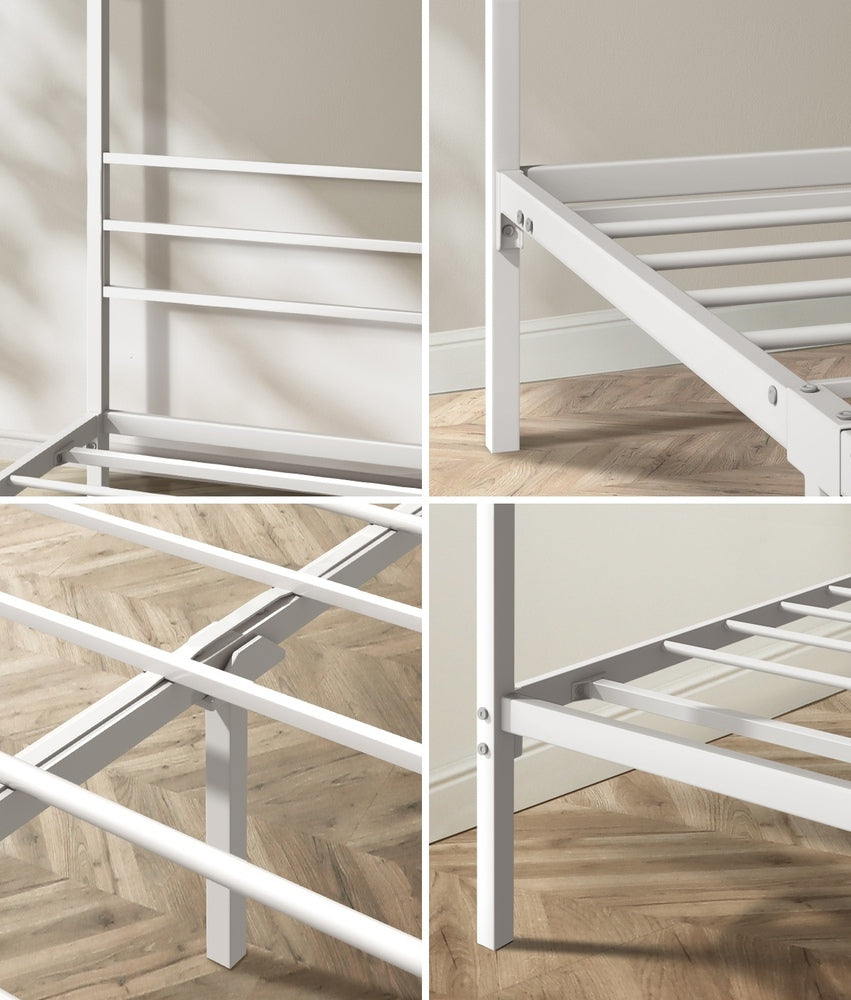 Metal Canopy Bed Frame Single Size White