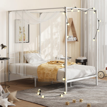 Metal Canopy Bed Frame Single Size White
