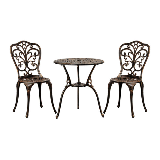 Outdoor Patio Set 3pcs Cast Aluminum Table and Chairs Bronze