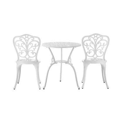 Outdoor Patio Set 3pcs Cast Aluminum Table and Chairs White