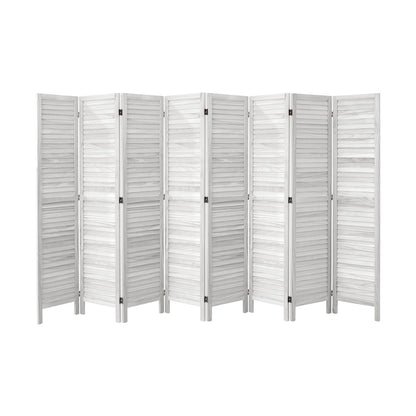 8-Panel Wooden Room Divider Foldable White
