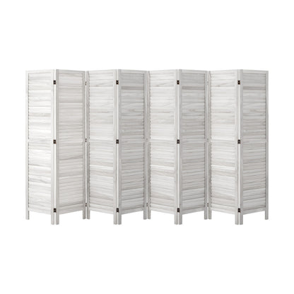 8-Panel Wooden Room Divider Foldable White