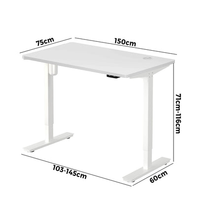 Electric Standing Desk Single Motor 150cm White and Walnut