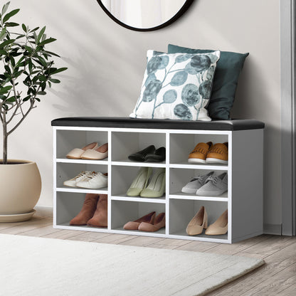 Shoe Bench with Padded Seat and Wooden Storage Shelf
