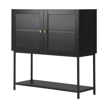 Black Bathroom Cabinet with Two Tempered Glass Doors