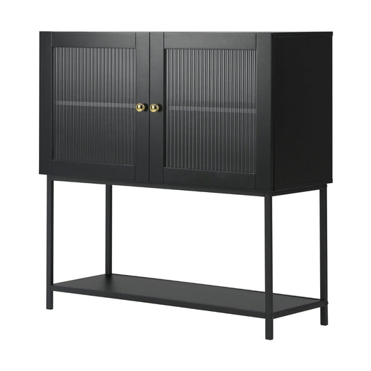Black Bathroom Cabinet with Two Tempered Glass Doors