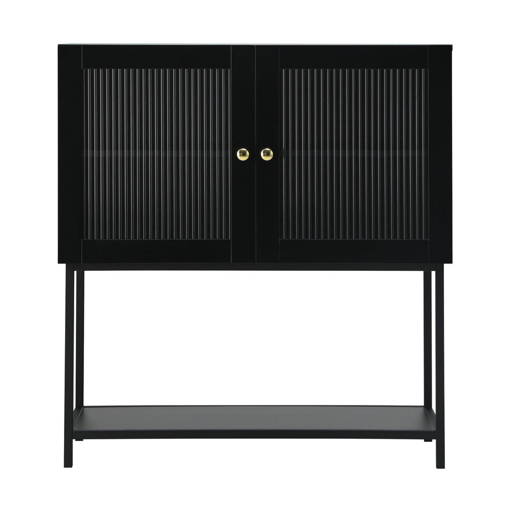 Black Bathroom Cabinet with Two Tempered Glass Doors