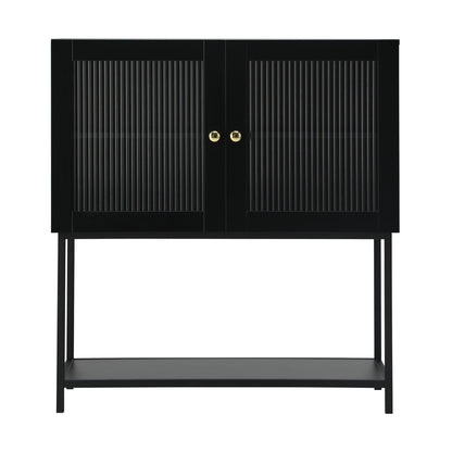 Black Bathroom Cabinet with Two Tempered Glass Doors