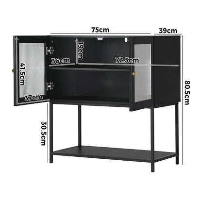 Black Bathroom Cabinet with Two Tempered Glass Doors