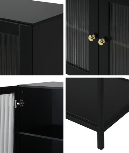 Black Bathroom Cabinet with Two Tempered Glass Doors
