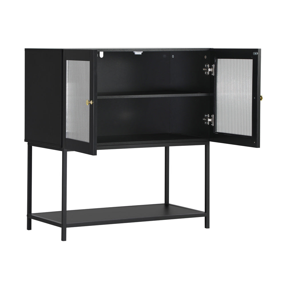 Black Bathroom Cabinet with Two Tempered Glass Doors