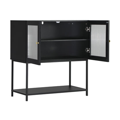Black Bathroom Cabinet with Two Tempered Glass Doors