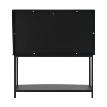 Black Bathroom Cabinet with Two Tempered Glass Doors
