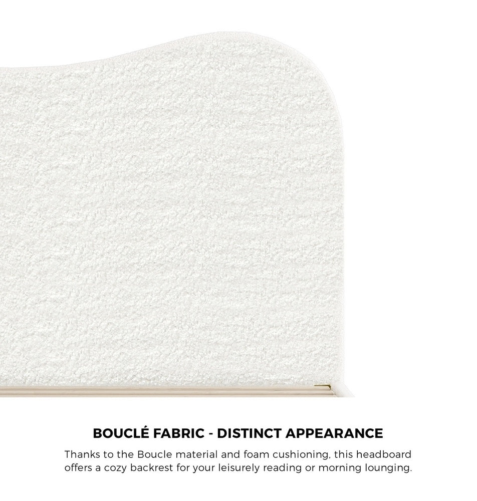Single Size Bed Frame in White Boucle with Cloud Shape
