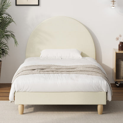 Single Size Bed Frame with Arched Bedhead in Beige