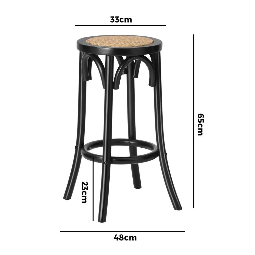 2 pcs Wooden Bar Stools Rattan Backrest Black