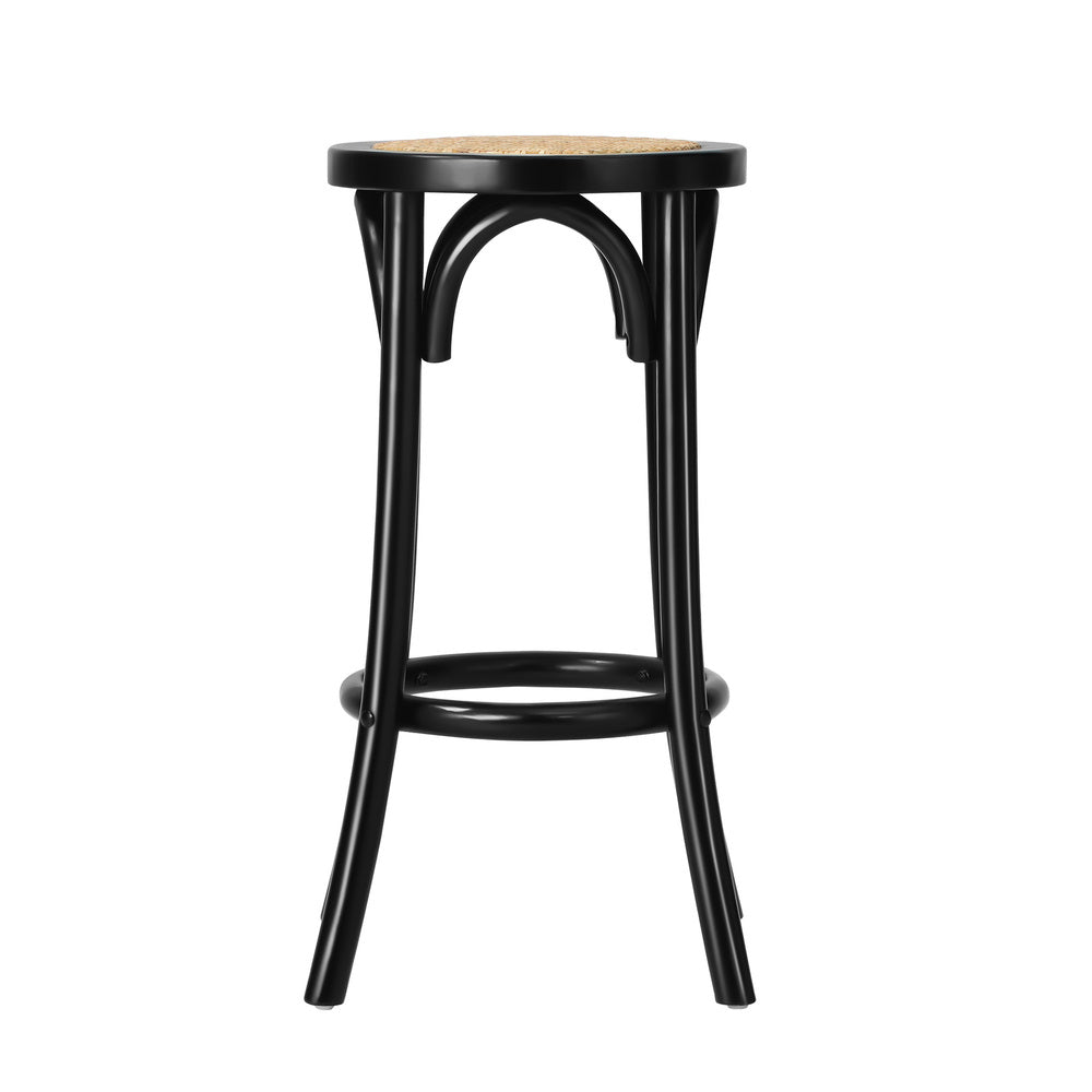 2 pcs Wooden Bar Stools Rattan Backrest Black