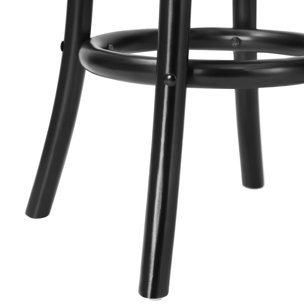 2 pcs Wooden Bar Stools Rattan Backrest Black