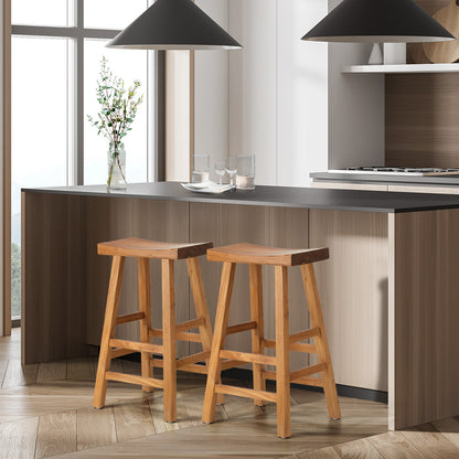 2 pcs Wooden Bar Stools Counter Height Natural