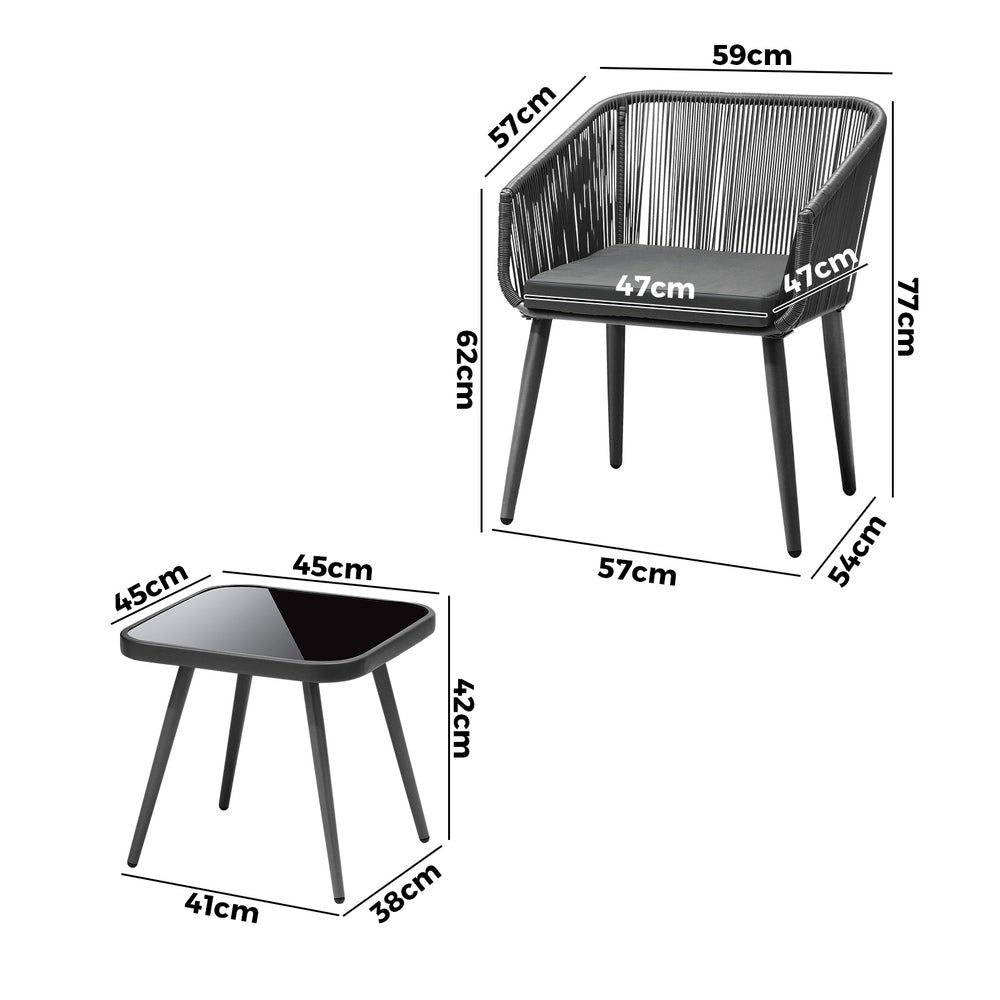 Outdoor Furniture Set with Chairs and Side Table 3pcs