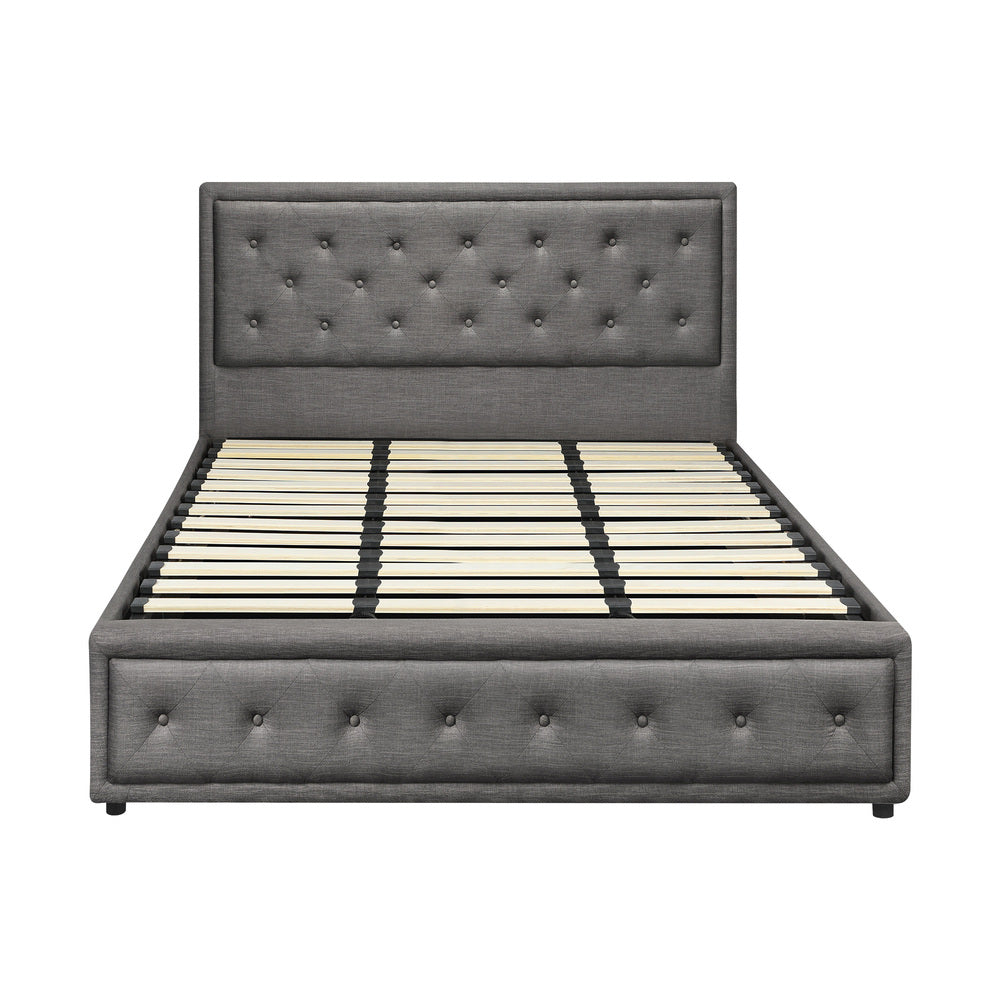 King Bed Frame with Gas Lift Storage Base Grey