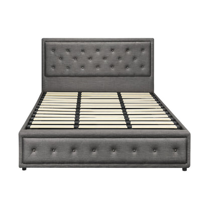 King Bed Frame with Gas Lift Storage Base Grey