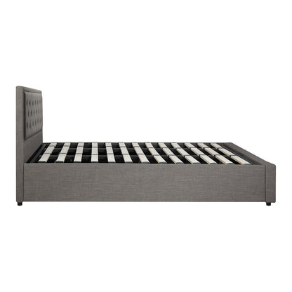King Bed Frame with Gas Lift Storage Base Grey