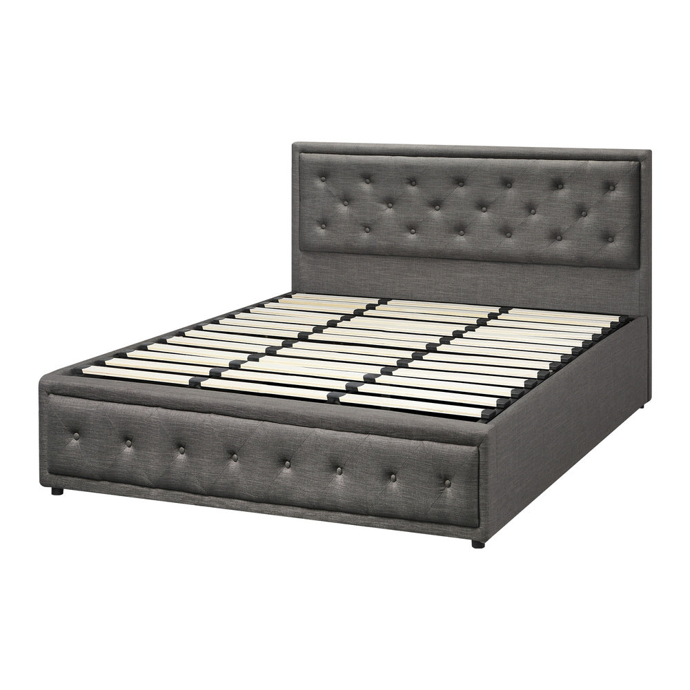 King Bed Frame with Gas Lift Storage Base Grey