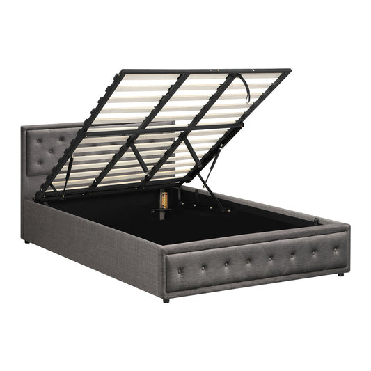 King Bed Frame with Gas Lift Storage Base Grey