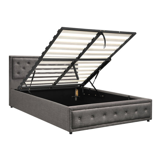 Queen Bed Frame with Gas Lift Storage Base Grey