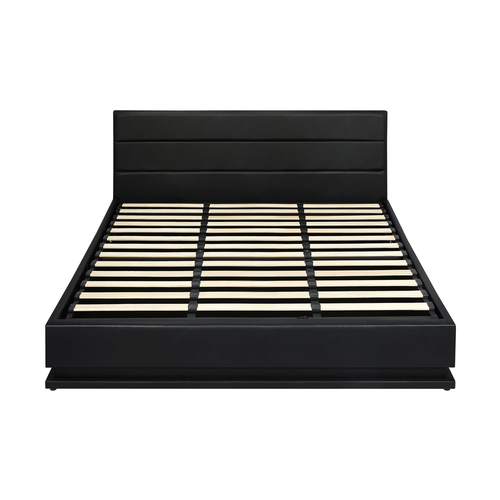 King Bed Frame with Gas Lift RGB Storage Space Black