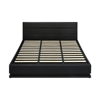King Bed Frame with Gas Lift RGB Storage Space Black