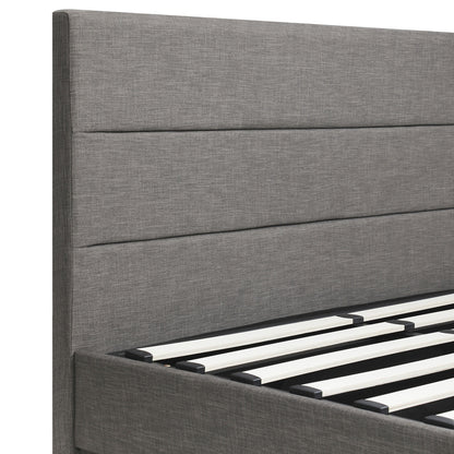Queen Bed Frame with Gas Lift LED Storage Space Grey