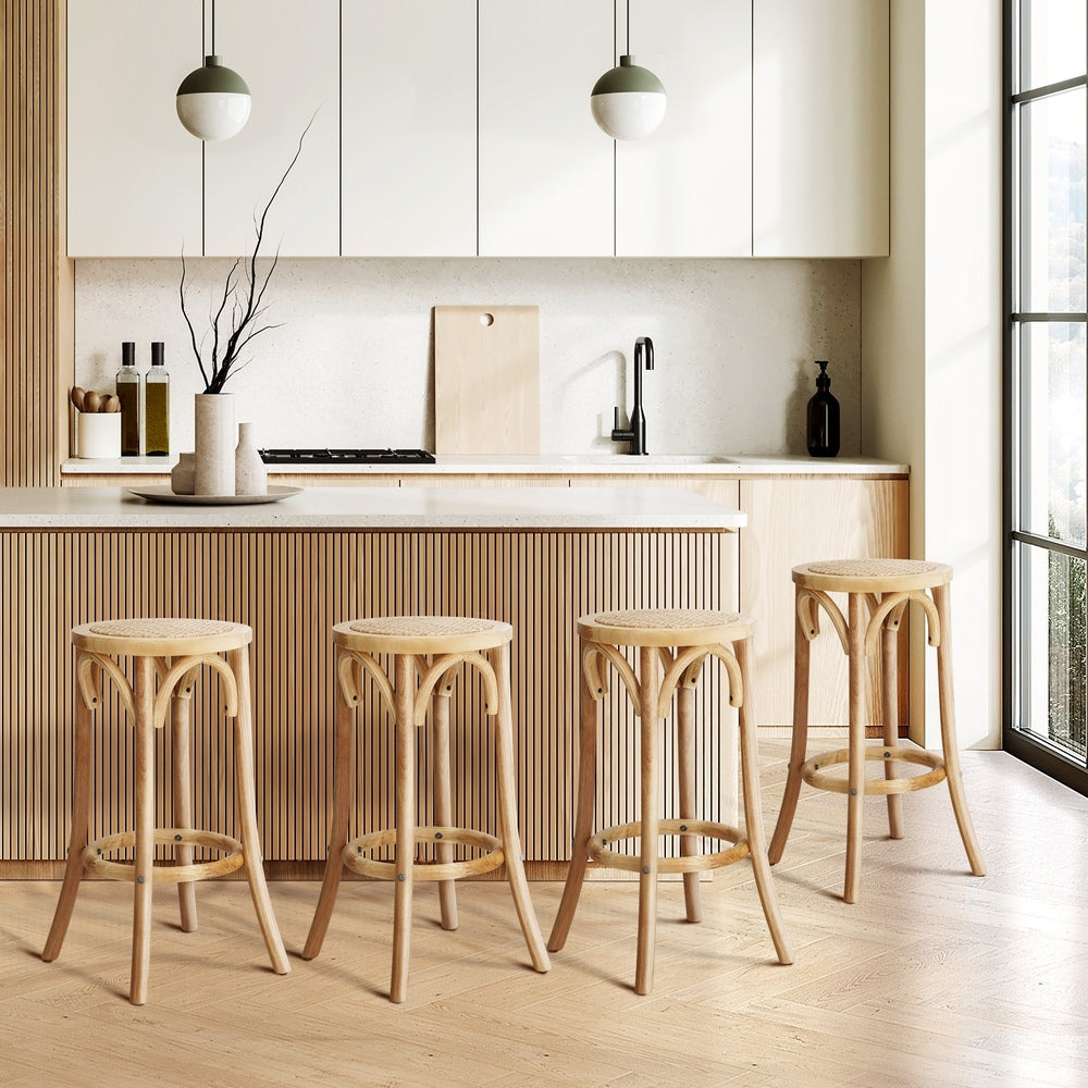 4pcs Bar Stool Dining Chair with Rattan Seat Natural