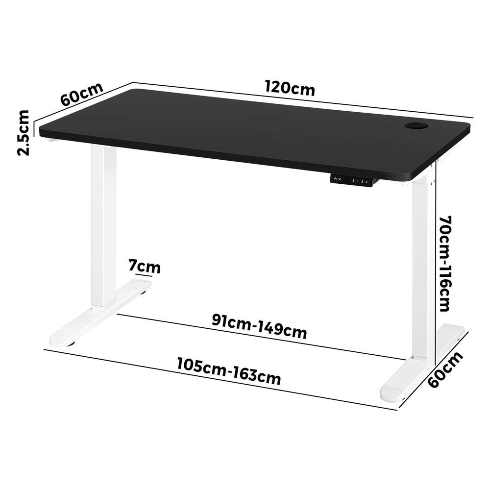 Motorized Adjustable Standing Desk 120cm White and Black