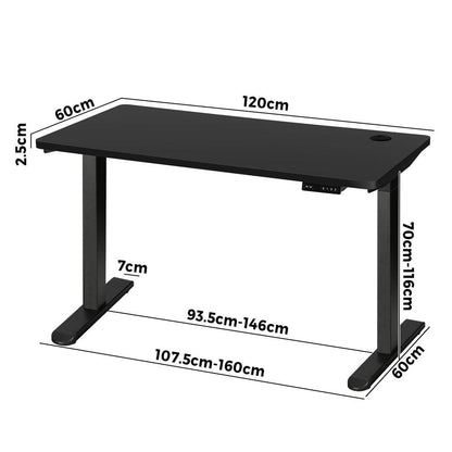 Dual Motor Adjustable Standing Desk 120cm Black