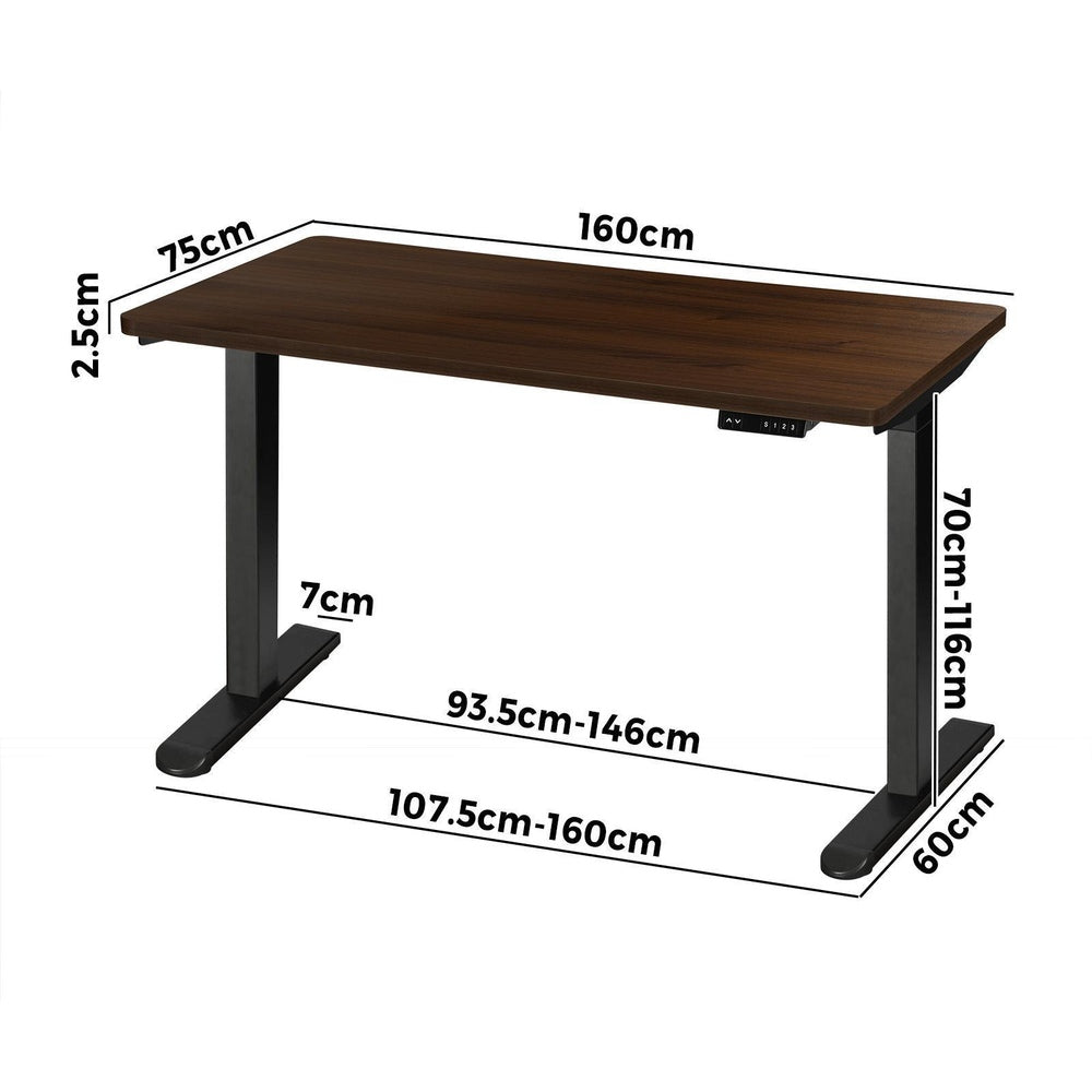 Sit-Stand Height Adjustable Desk 160cm Black and Walnut