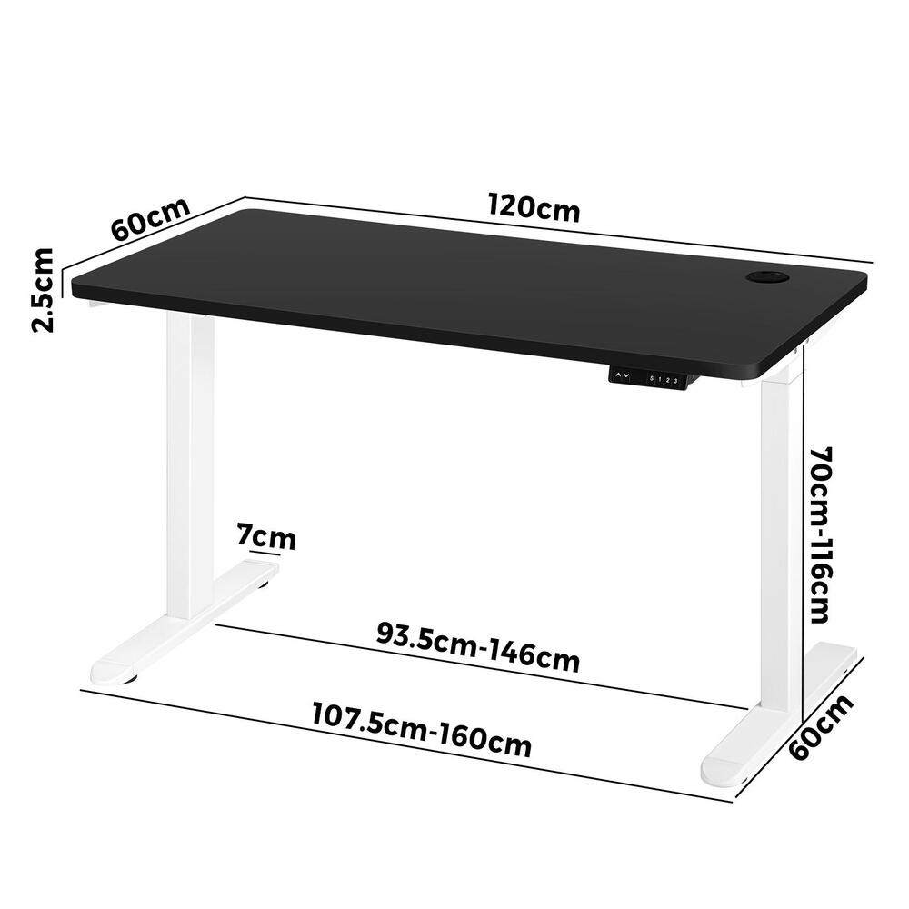 Standing Desk Dual Motor Height Adjustable 120cm White and Black
