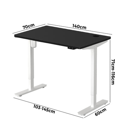 Electric Standing Desk 140cm Single Motor Black and White
