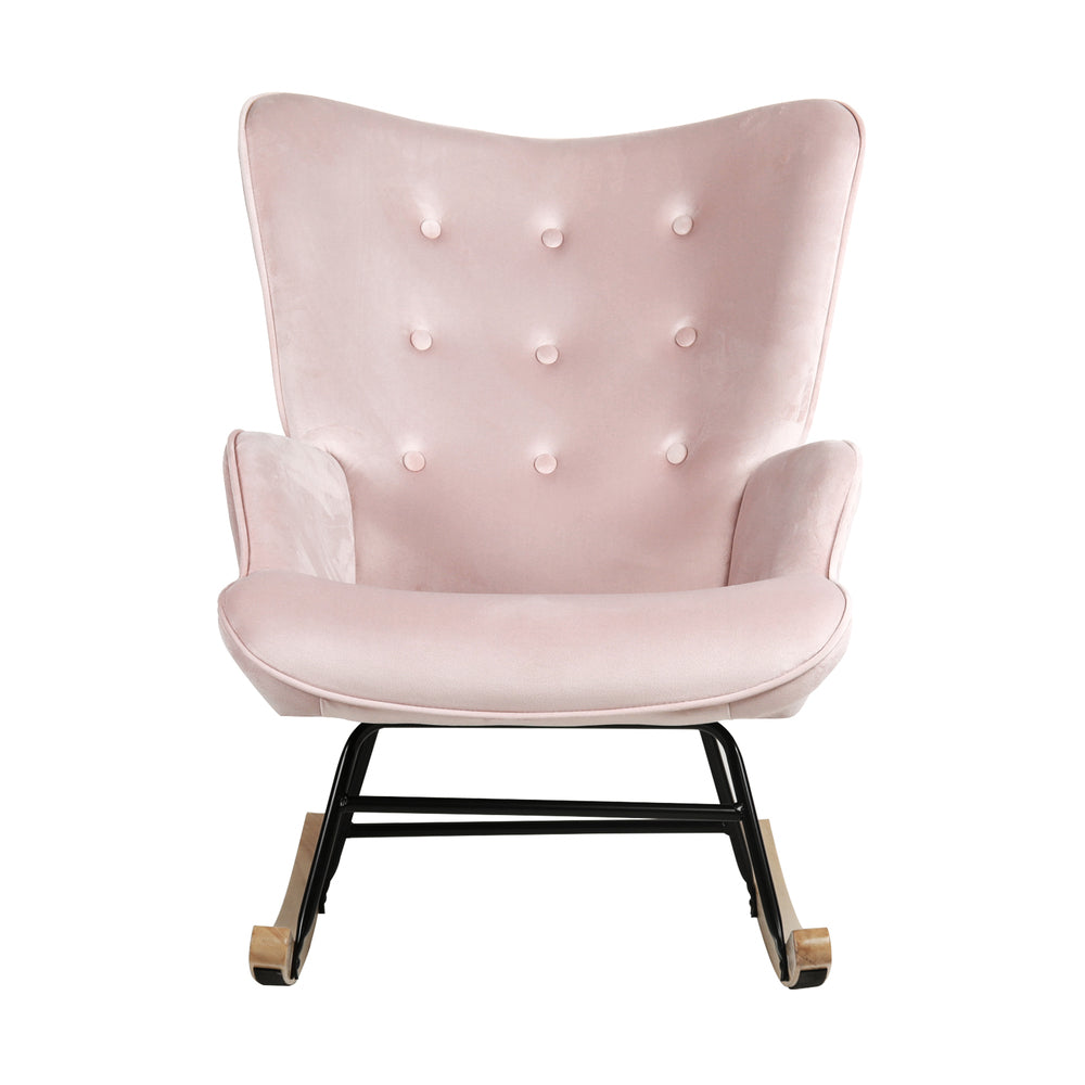 Pink Velvet Upholstered Nursing Rocking Armchair Accent Chair