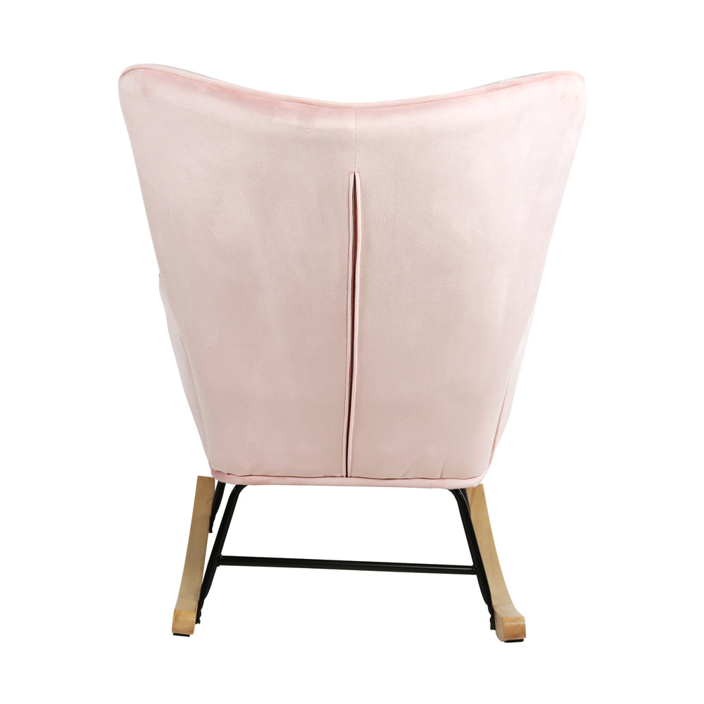 Pink Velvet Upholstered Nursing Rocking Armchair Accent Chair