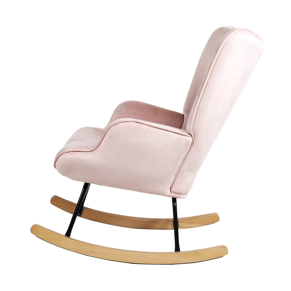 Pink Velvet Upholstered Nursing Rocking Armchair Accent Chair