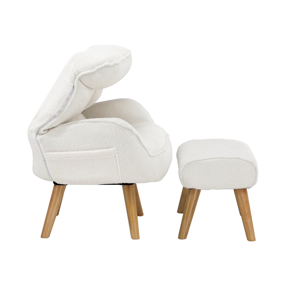 Swivel Armchair with Ottoman Sherpa White