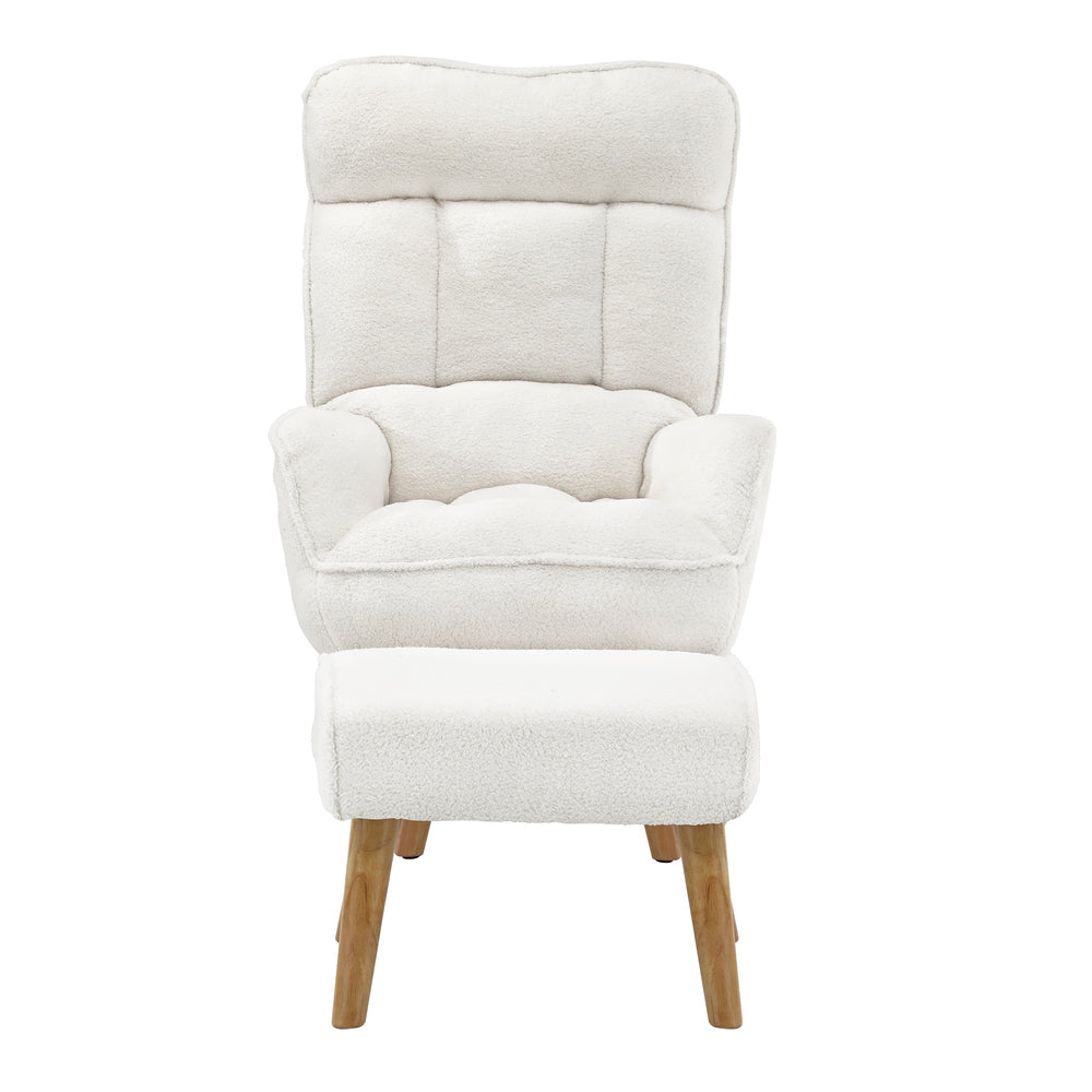Swivel Armchair with Ottoman Sherpa White