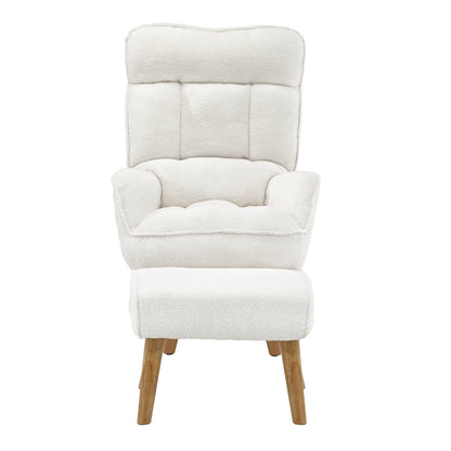 Swivel Armchair with Ottoman Sherpa White
